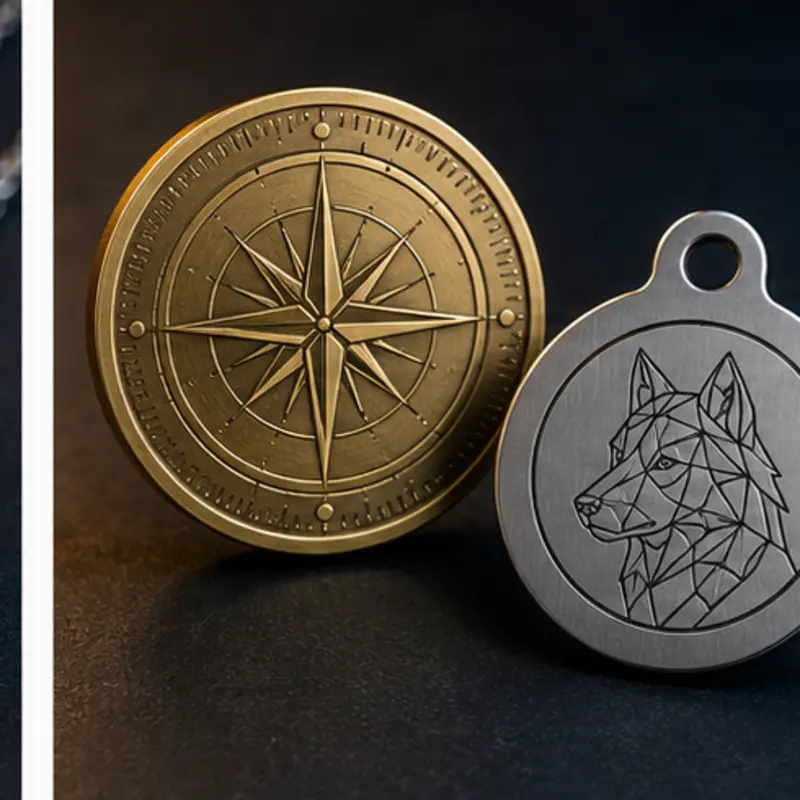 Engraved brass commemorative coin and stainless-steel pet tag